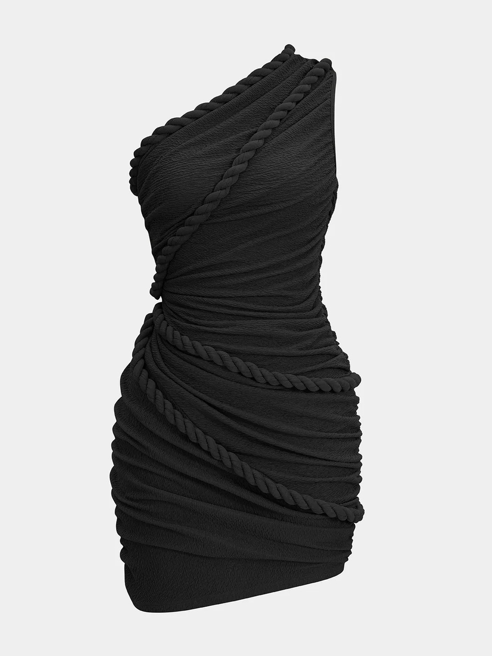 Women’s Black One-Shoulder Braided Detail Dress
